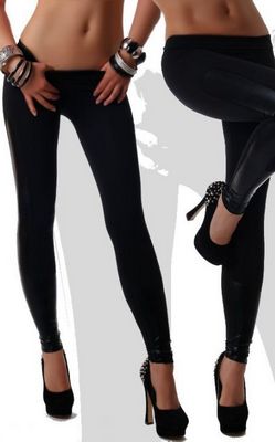 Black Leggings With Faux Leather Side Patch